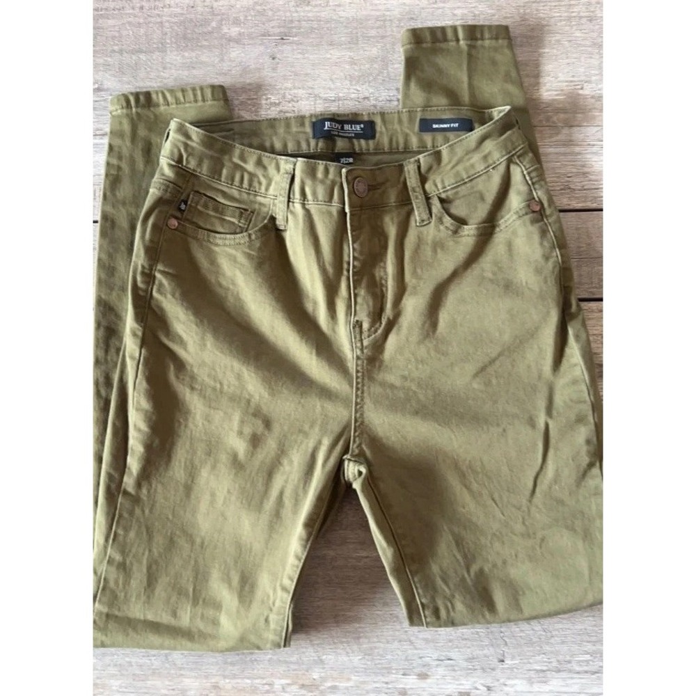 Judy Blue Skinny Fit Women's Jeans Size 7 Green Copper-tone Rivets Denim Cotton